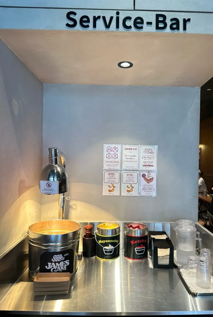 Interior of Base Burger with wood-tone decor