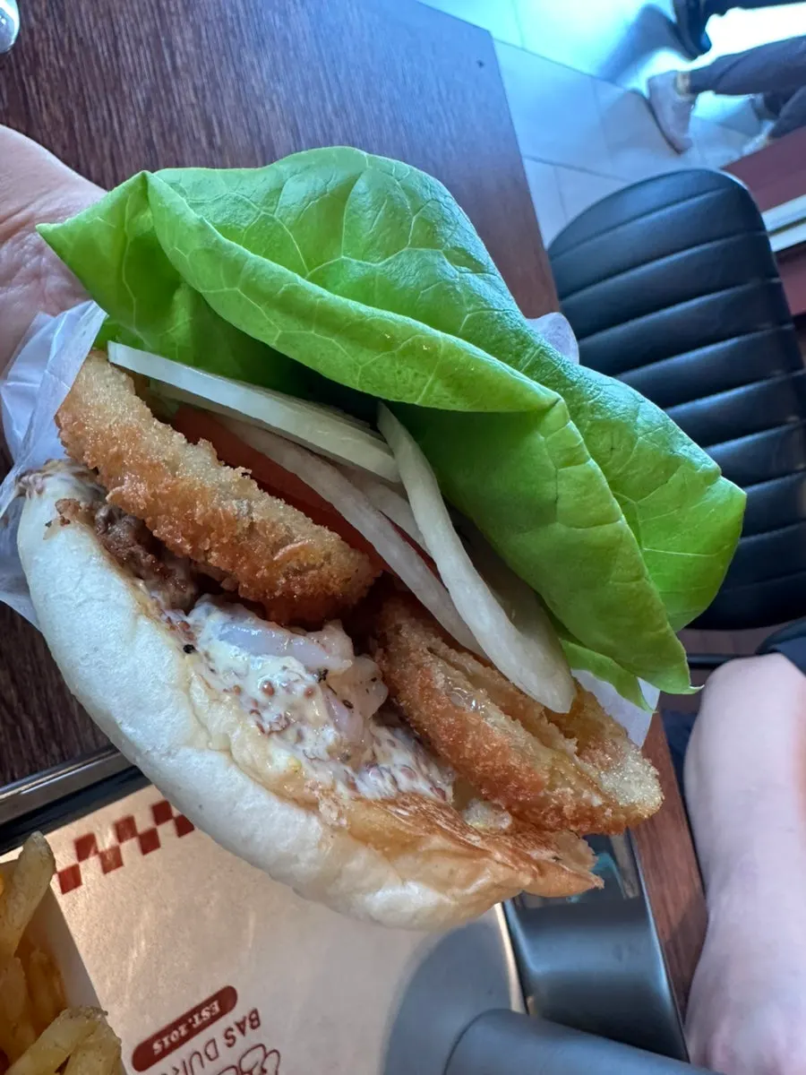 Wasabi Mayo Shrimp Burger set arrangement