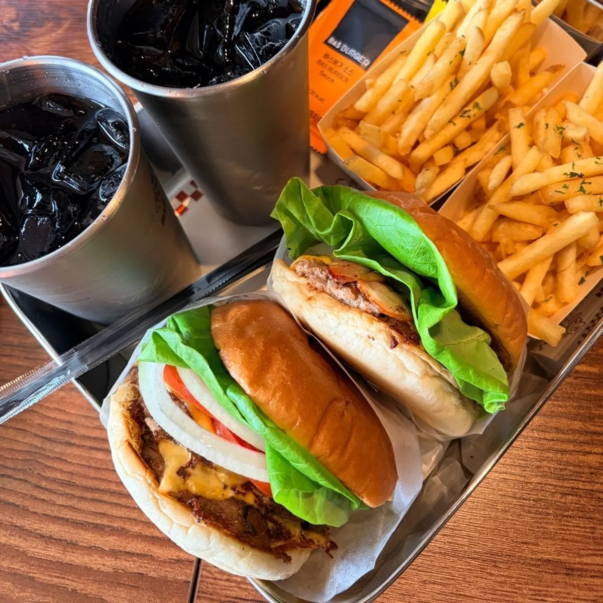 Double Base Burger and Hawaiian Burger set spread