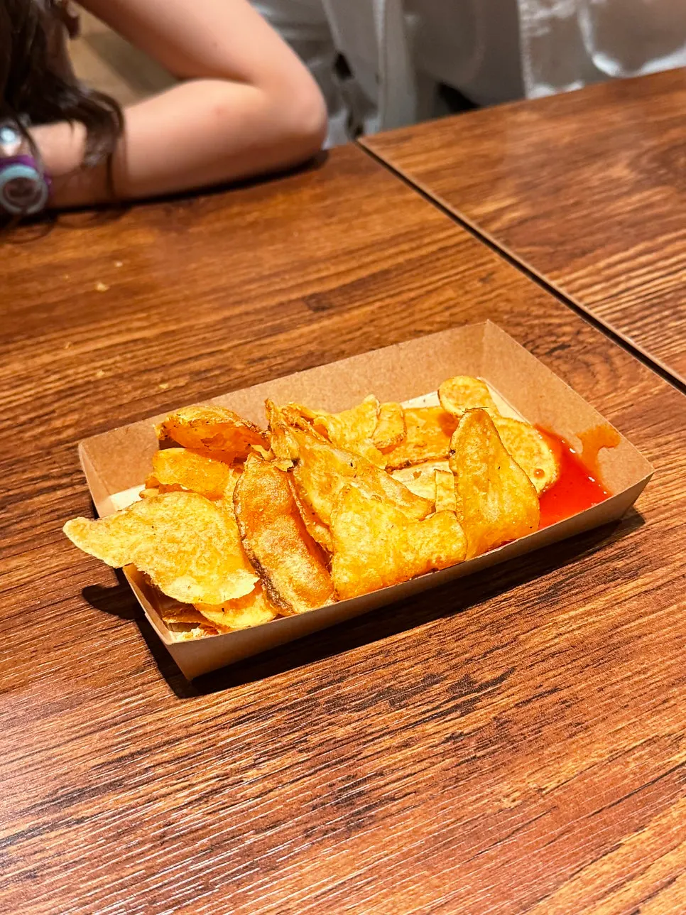 Close-up of crispy potato chips on a plate