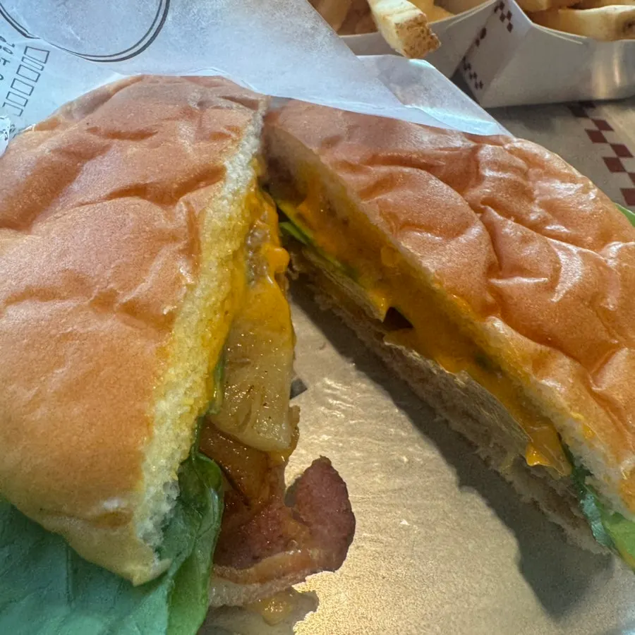 Bite taken out of the Hawaiian Burger