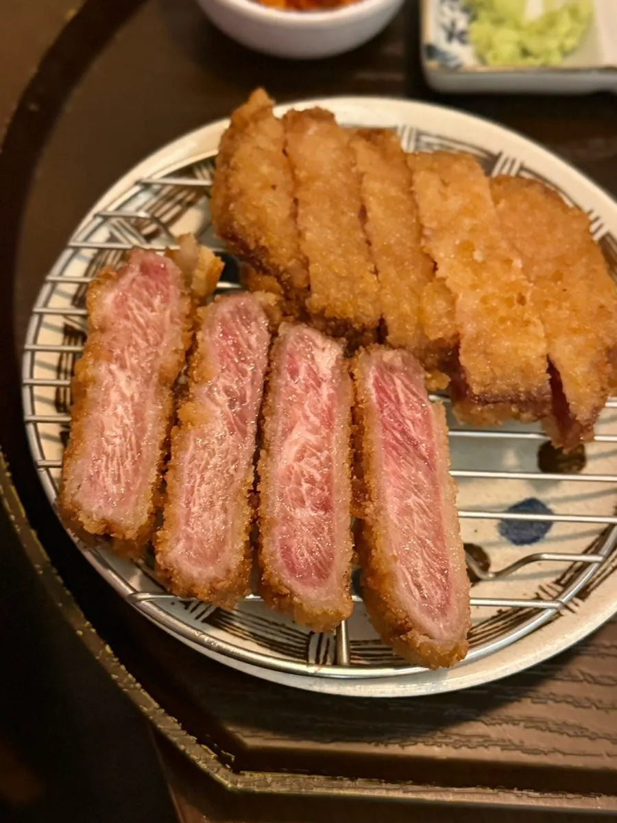 A neatly arranged gyukatsu set meal