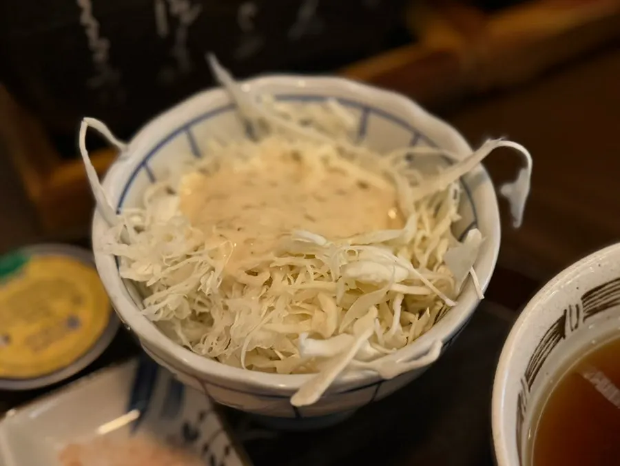 Cabbage salad served with the gyukatsu set meal