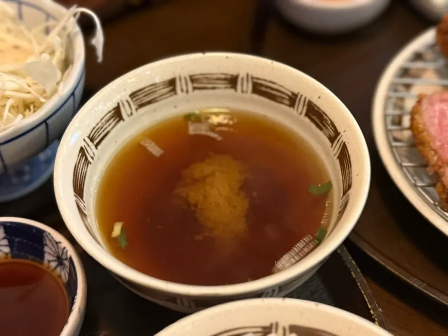 Miso soup served alongside the gyukatsu