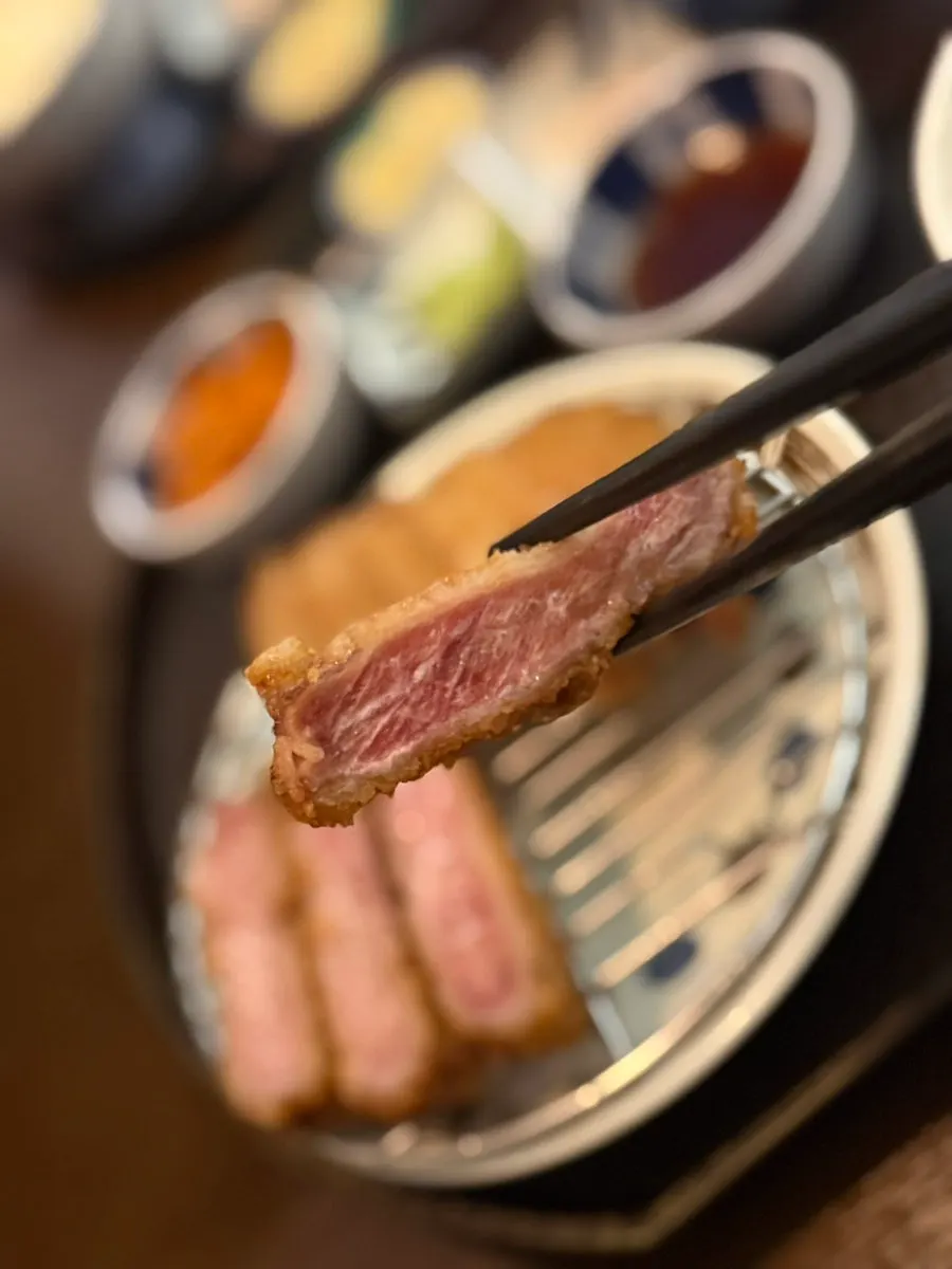 A table set with both striploin and tenderloin gyukatsu