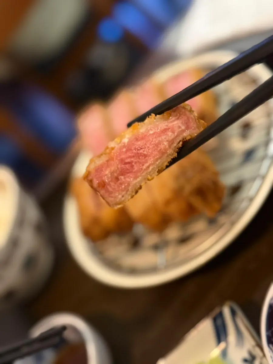 Vertical shot of the two-cut gyukatsu set meal