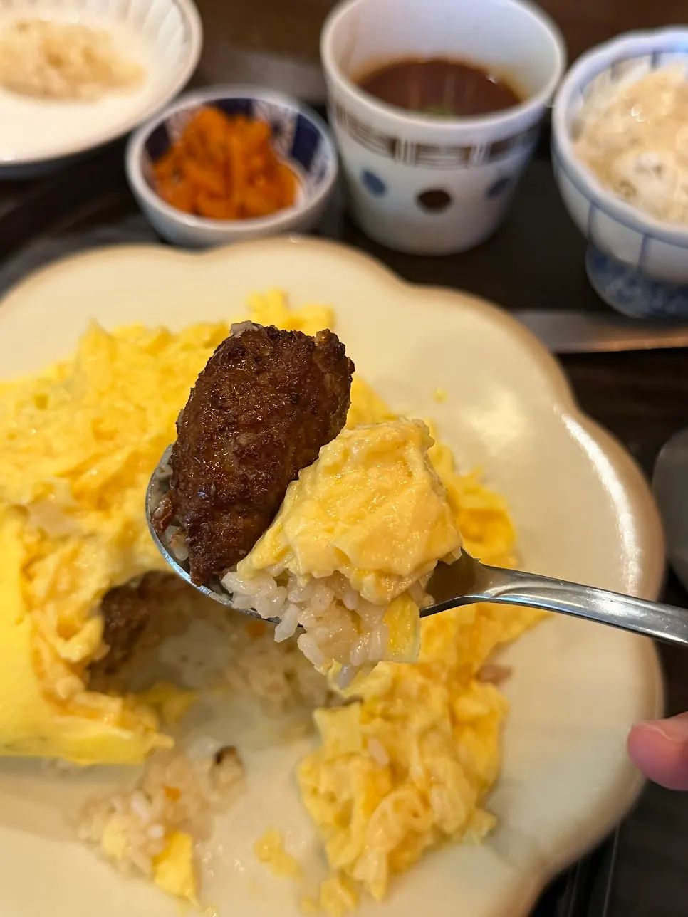 Hamburg omurice topped with moist egg