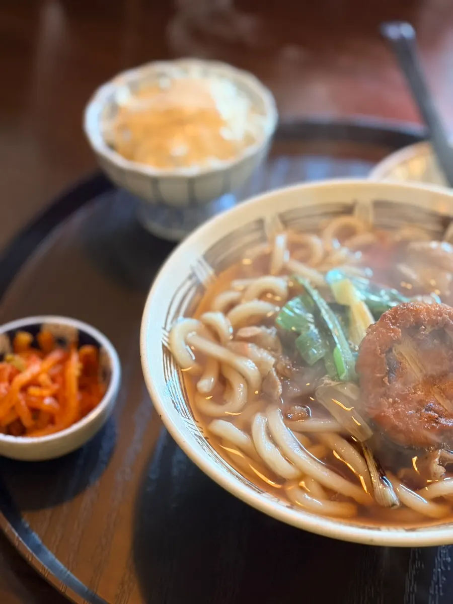 Atsuatsu udon topped with grilled scallion and chadolbagi