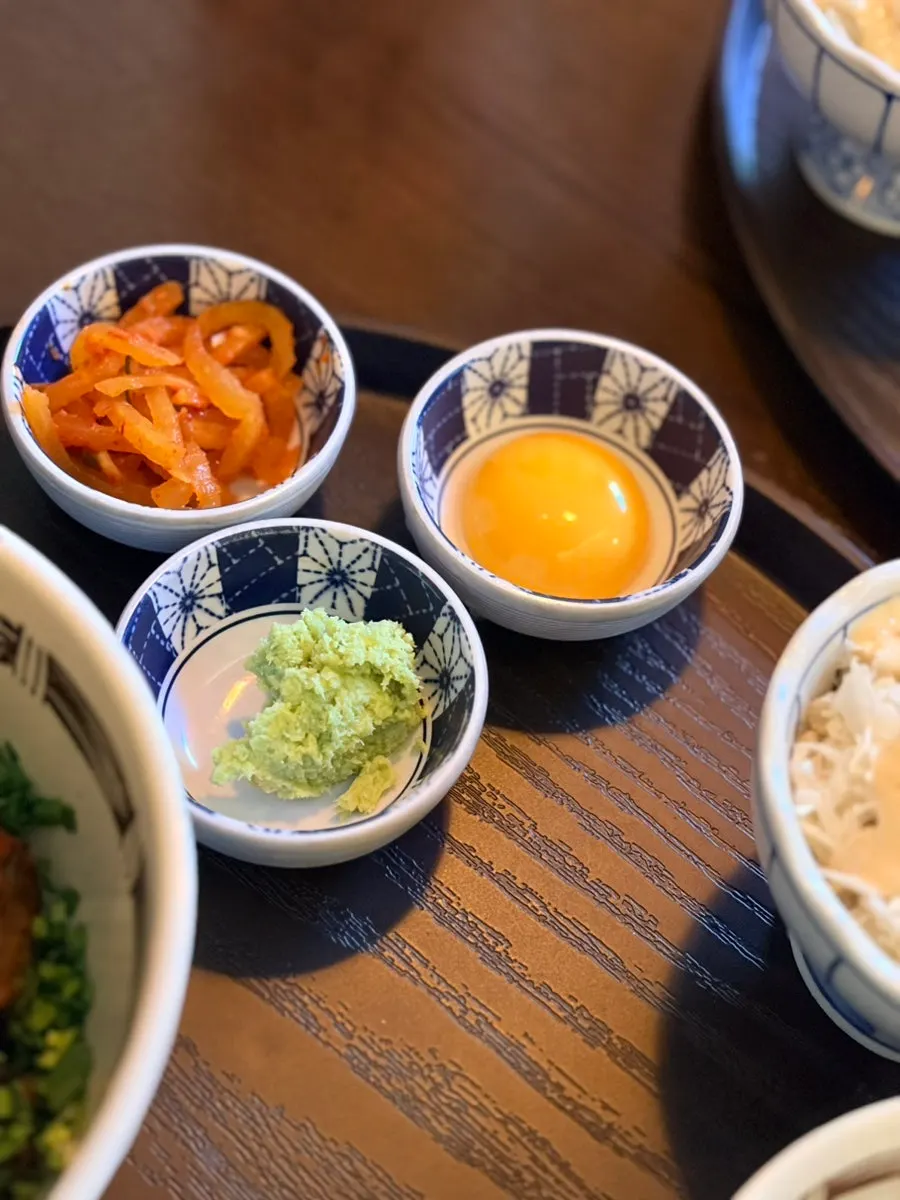 Wasabi and egg yolk served with the stekki-donburi