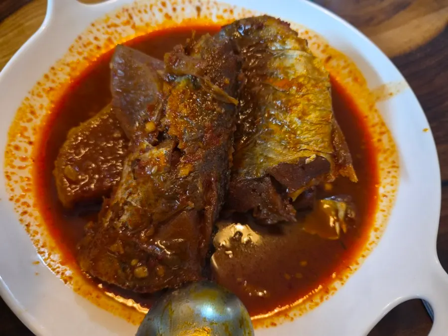 Close-up of braised kodari cooked with radish