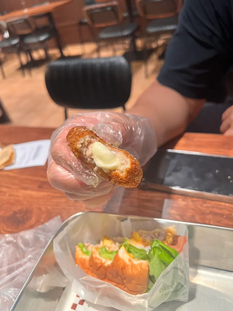 Close-up of the Wasabi Mayo Shrimp Burger