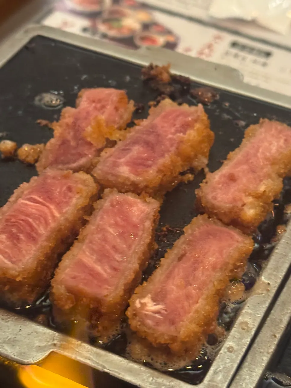 Grilling gyukatsu on the personal tabletop grill
