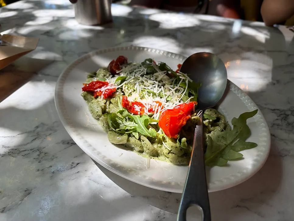 Burrata cheese on top of the conchiglie pasta