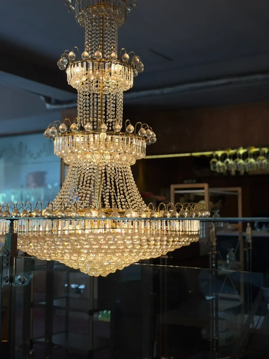 Glamorous chandelier interior at the restaurant entrance
