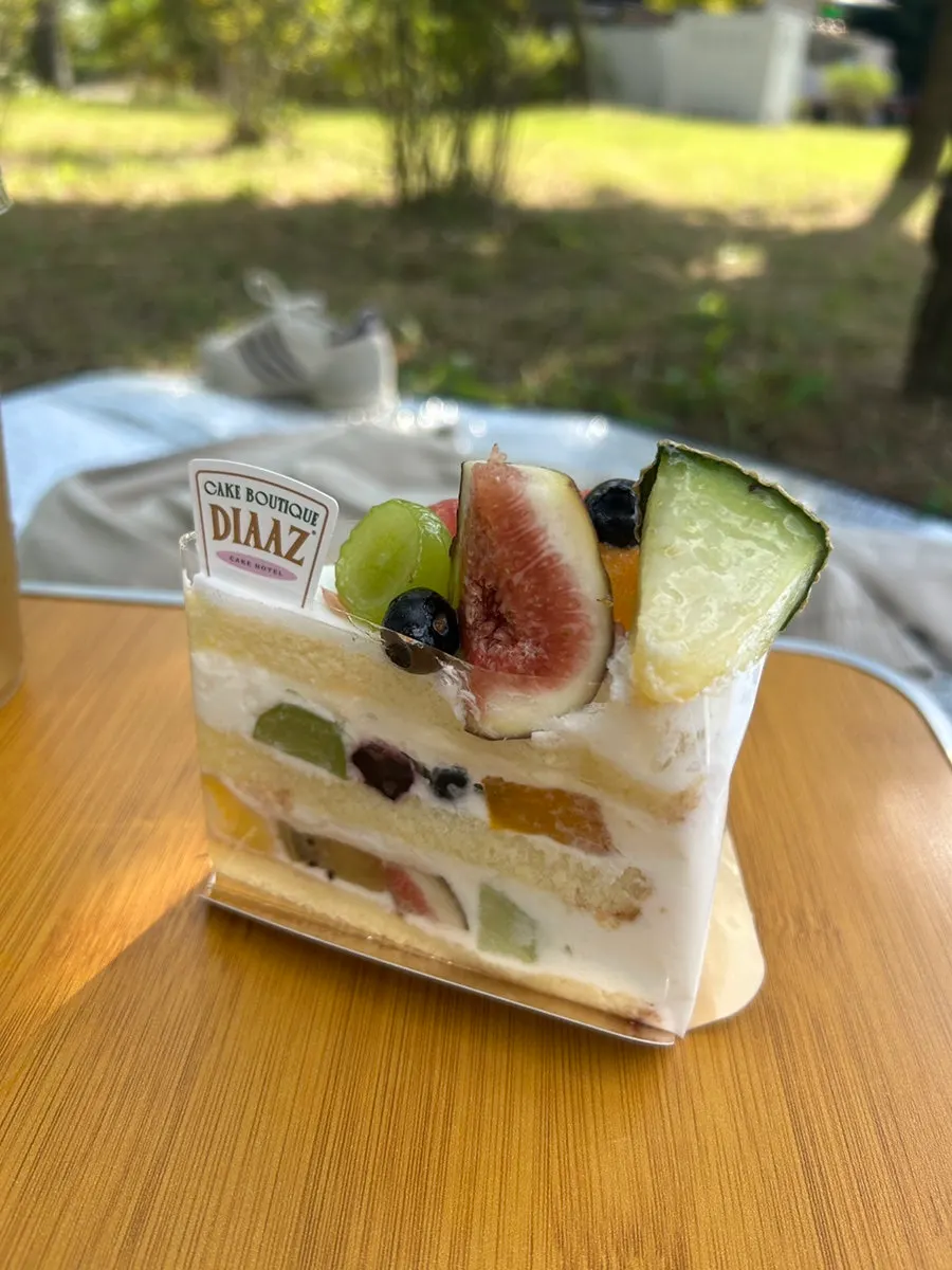 A slice of Café Diaz's fruit slice cake