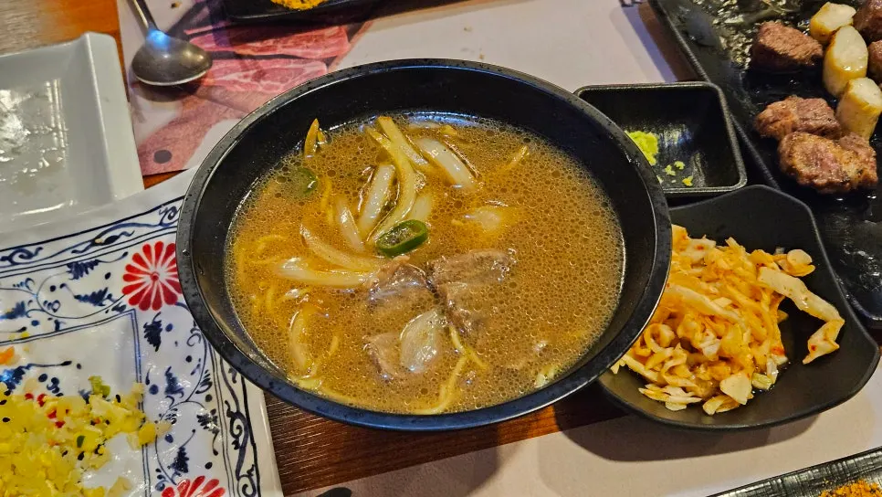 Beef noodle soup with corn noodles