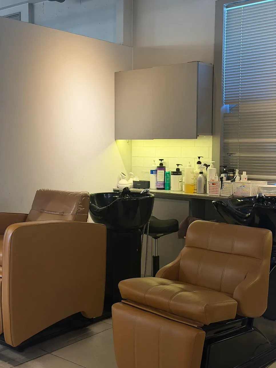 Interior of the retro-style shampoo room