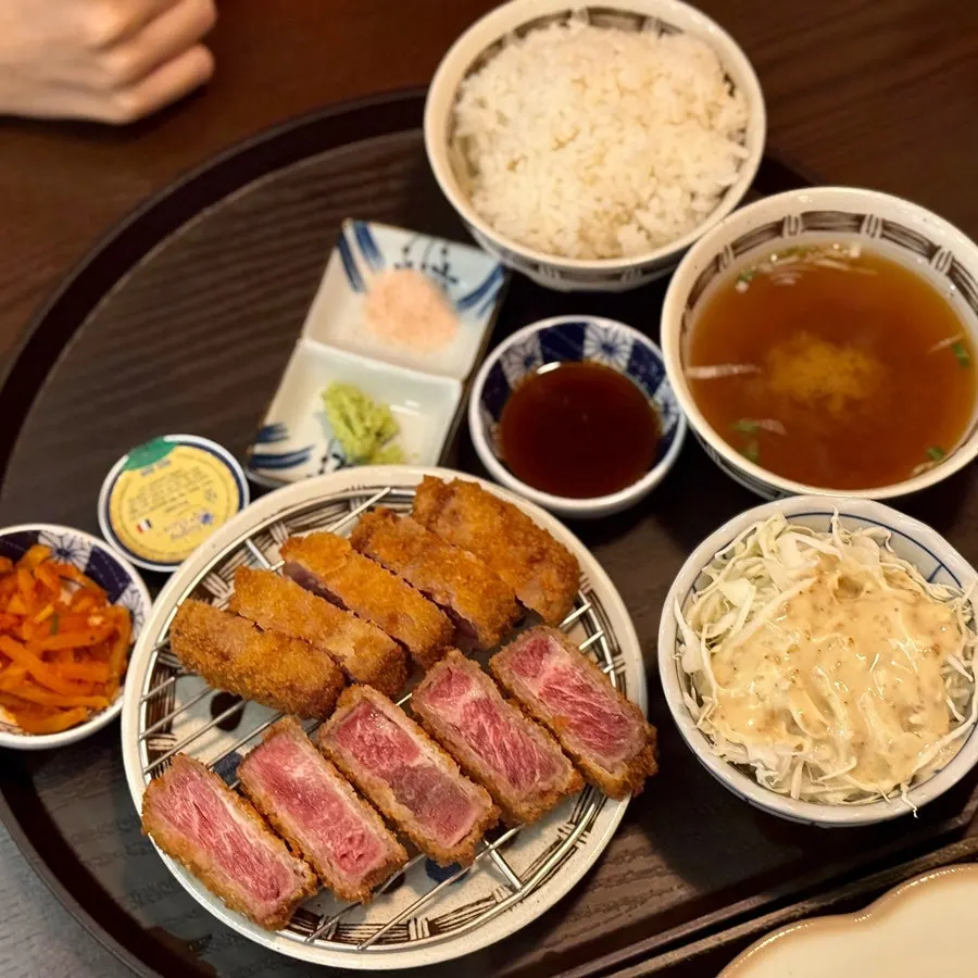 Neatly presented tenderloin gyukatsu set