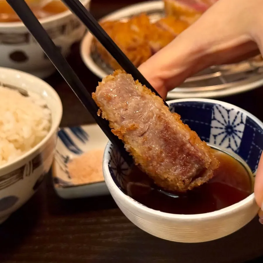 Gyukatsu dipped in tonkatsu sauce