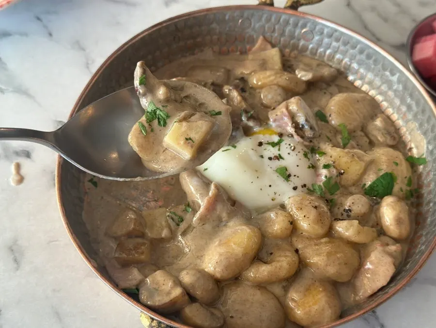 Thick truffle cream sauce gnocchi with mushrooms