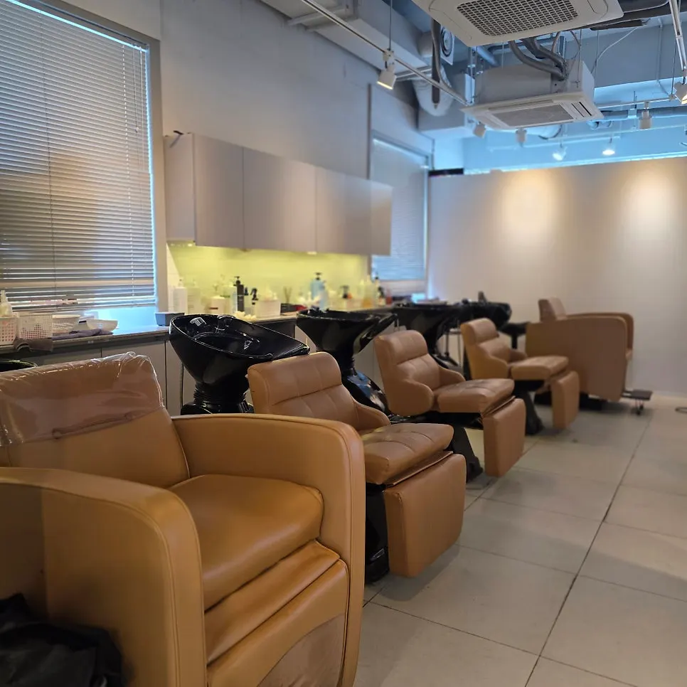 Salon interior view with mirrors and lighting