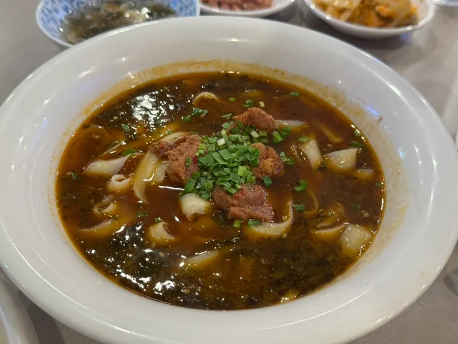 Beef knife-cut noodle soup with rich broth