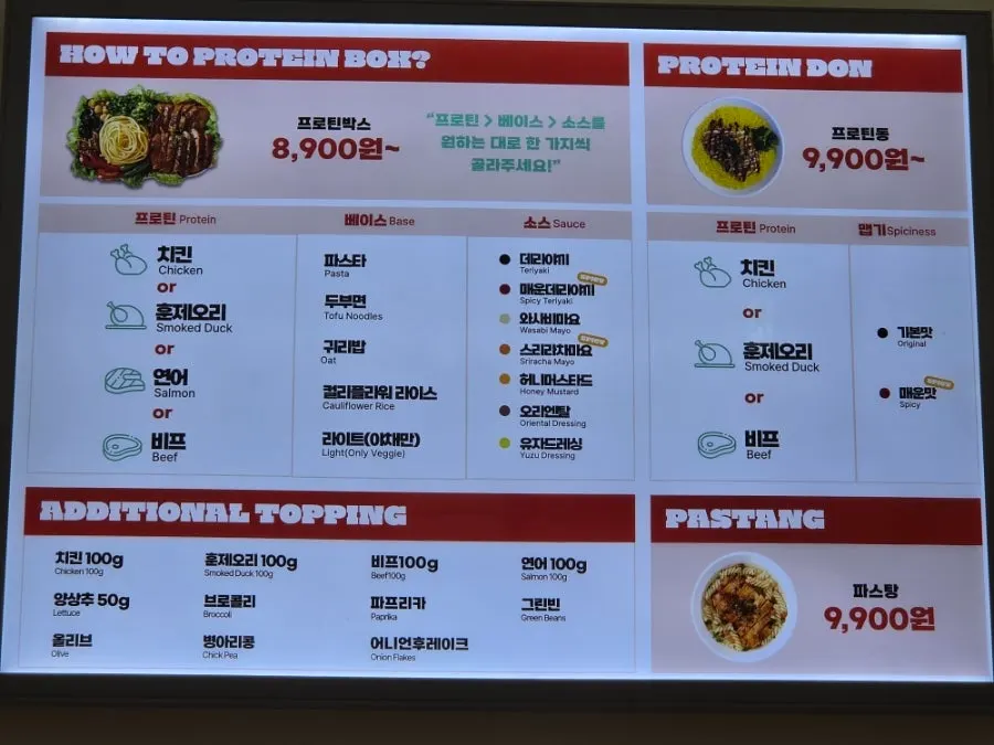 Menu board for choosing main and base
