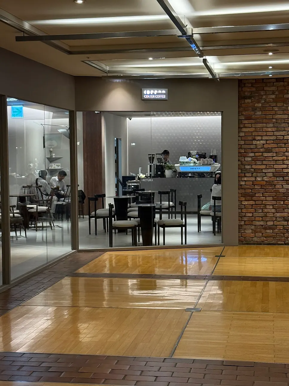 Wood-tone interior of Center Coffee Gwanghwamun