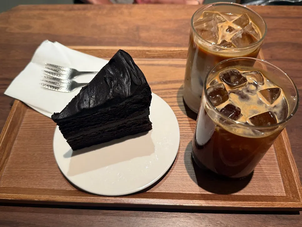 Cross section of the dense-textured Matilda chocolate cake