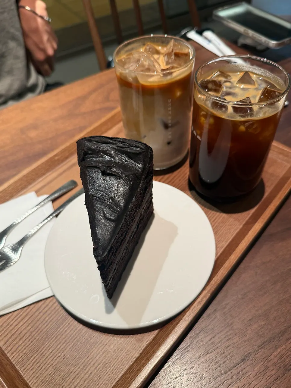 A forkful of the chocolate cake