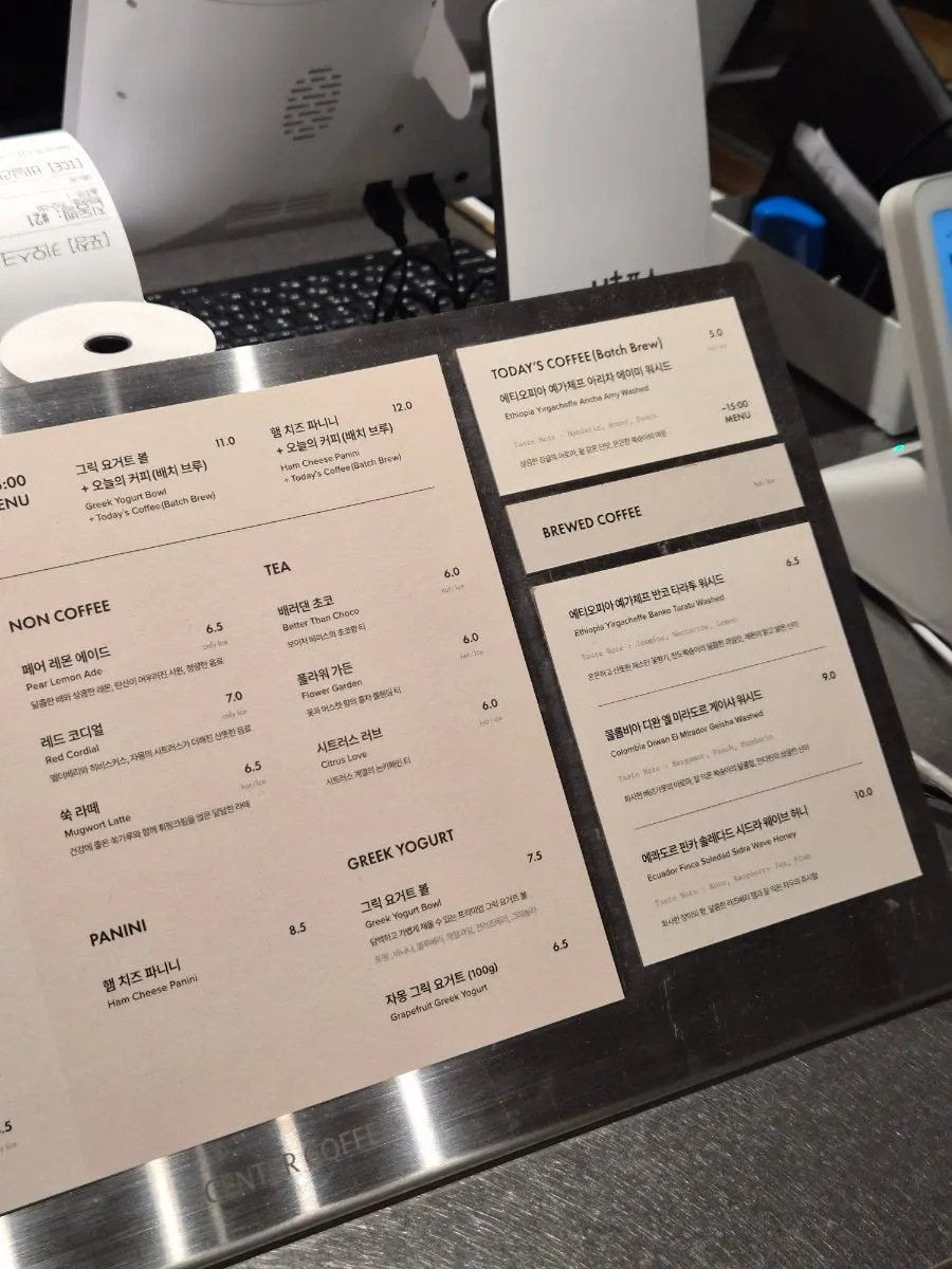 Menu board listing Today's Coffee