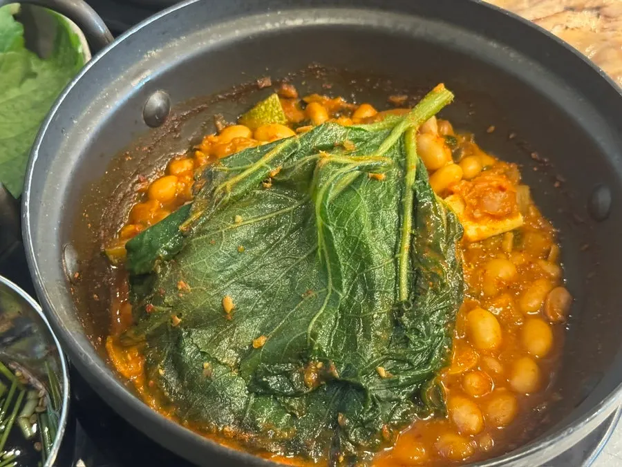 Siraegi doenjang soup served in a stone bowl