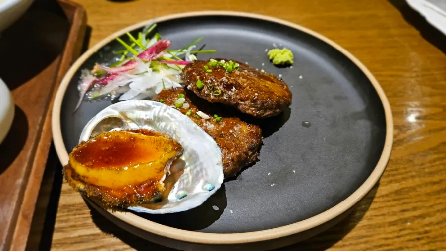 Soy-marinated seafood and plain white rice