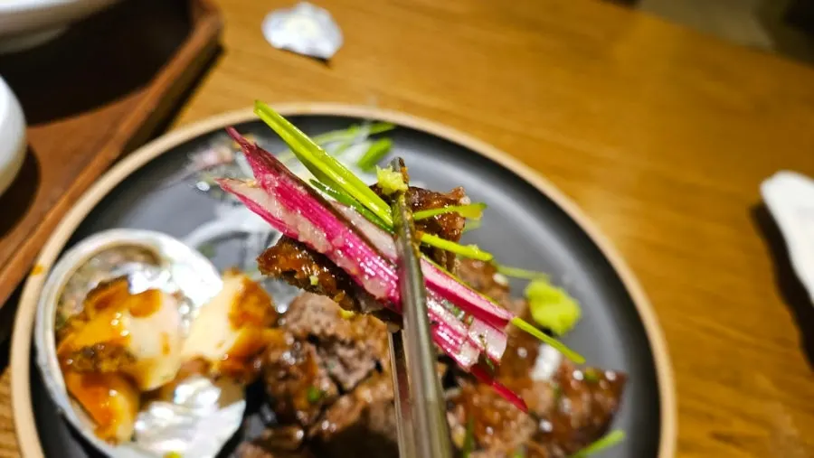 Tteokgalbi set meal served with abalone