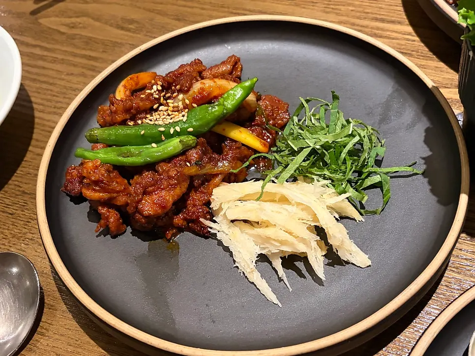 Full spread of deodeok charcoal-grilled pork and abalone tteokgalbi set meals