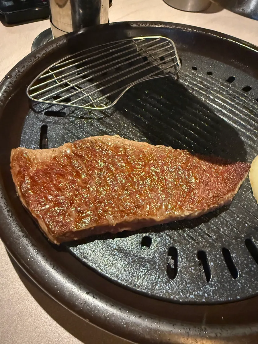 Beef with a crispy seared surface on the grill