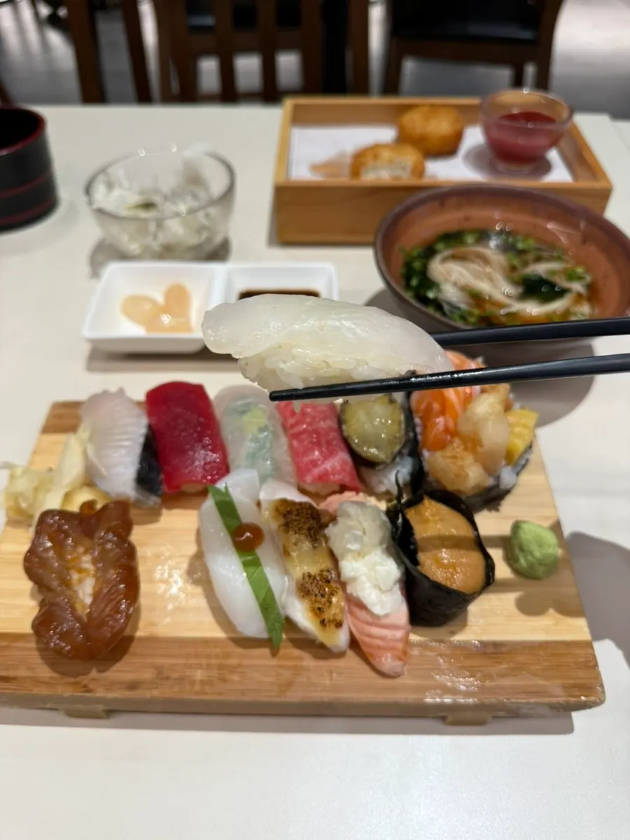 Close-up of white-fleshed fish sushi