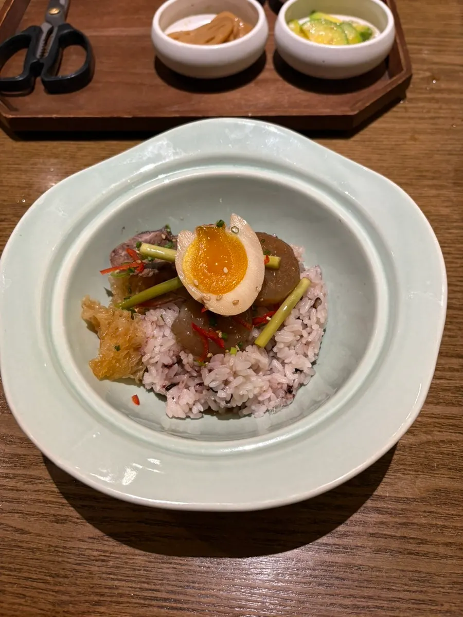 Abalone shrimp soy-marinated dish with butter rice set