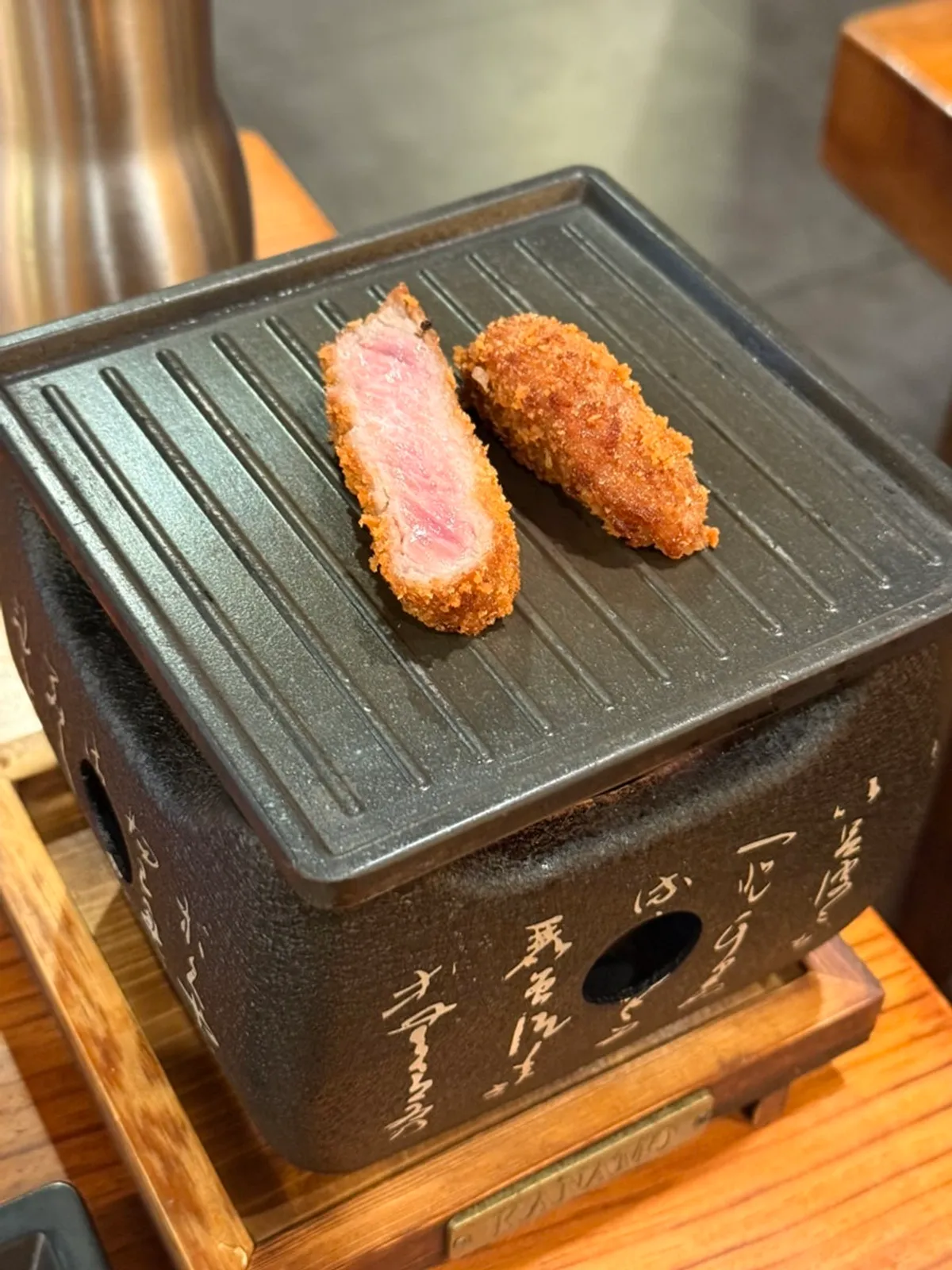 Sirloin gyukatsu sizzling on the personal grill