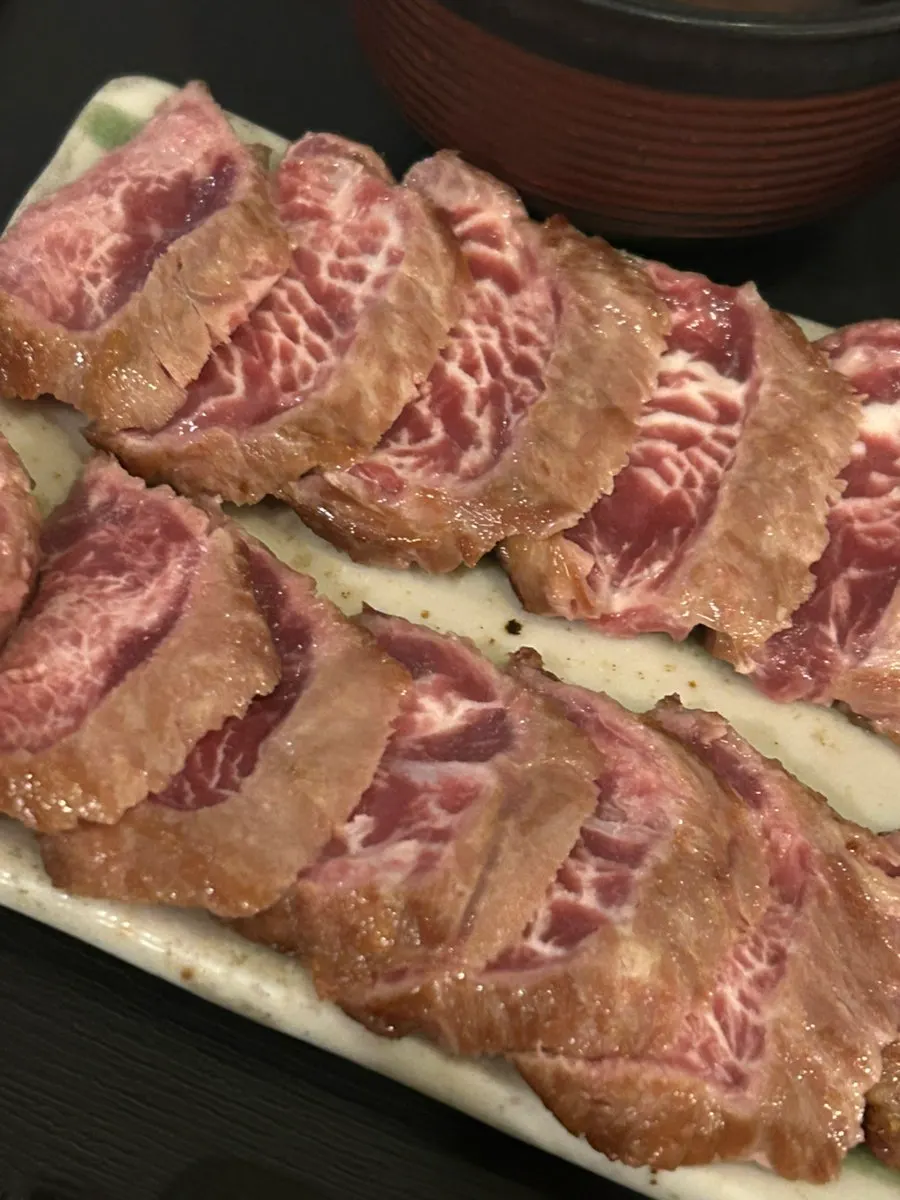 Plate of rare-cooked gyusteki beef