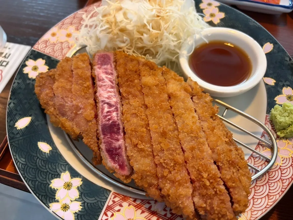 Gyukatsu spread with Isigny butter cup, wasabi, and various sauces