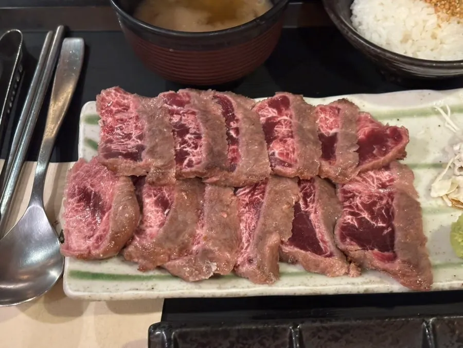 Gyukatsu dipped in salt and the special sauce