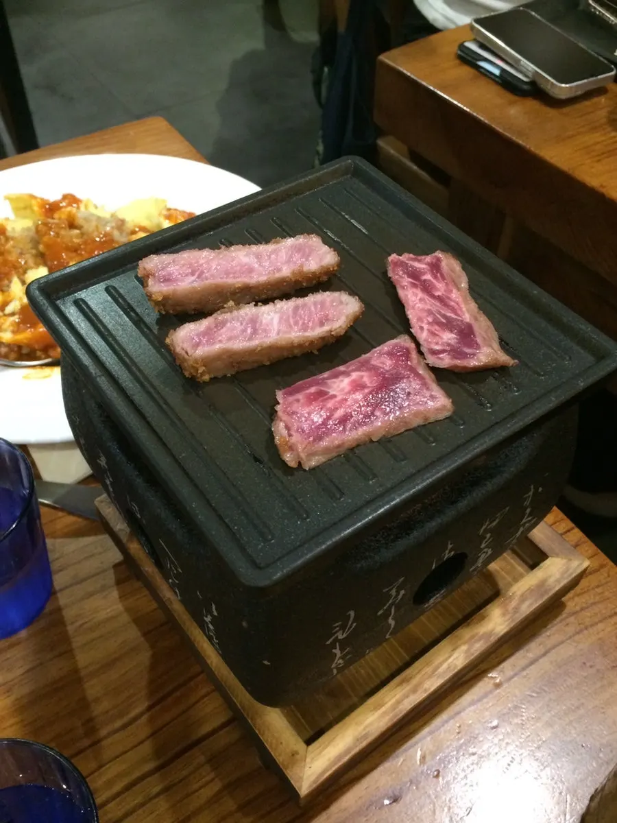 Meat grilling on the personal tabletop grill