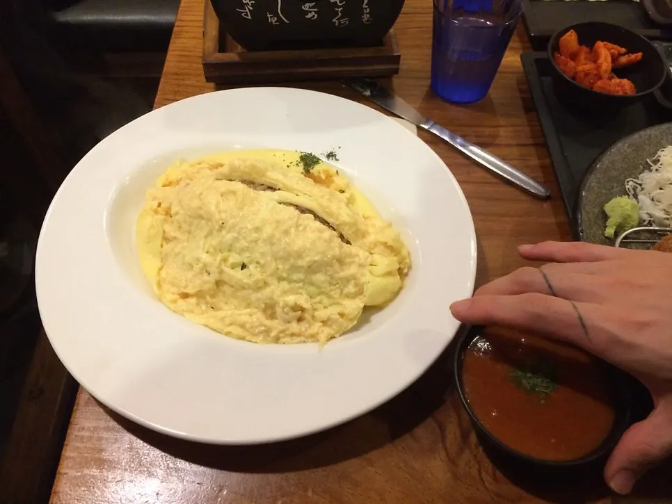 Omurice egg before the sauce is poured on