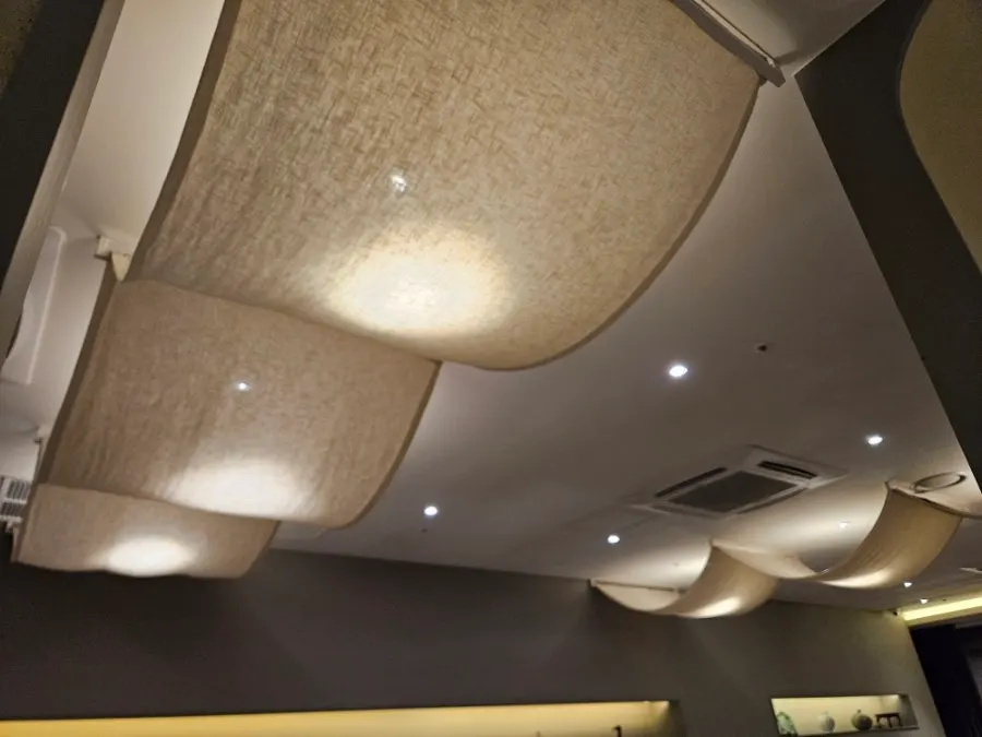 Hall seating at Modam Dining divided by sofa-back partitions