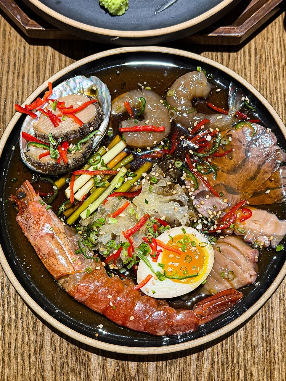 Abalone shrimp jang served with butter rice
