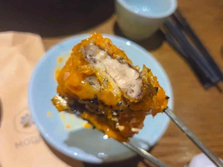 Plate of Modam shiitake fritters with dipping sauce