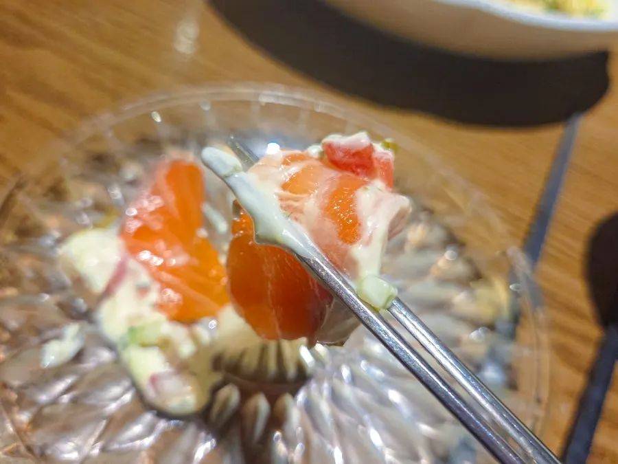 Plate of salmon ceviche made with seasonal raw fish