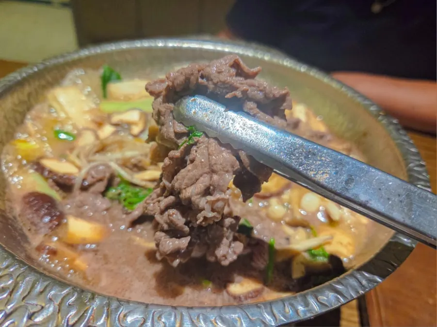 Hanwoo bulgogi hot pot cooking in the pot