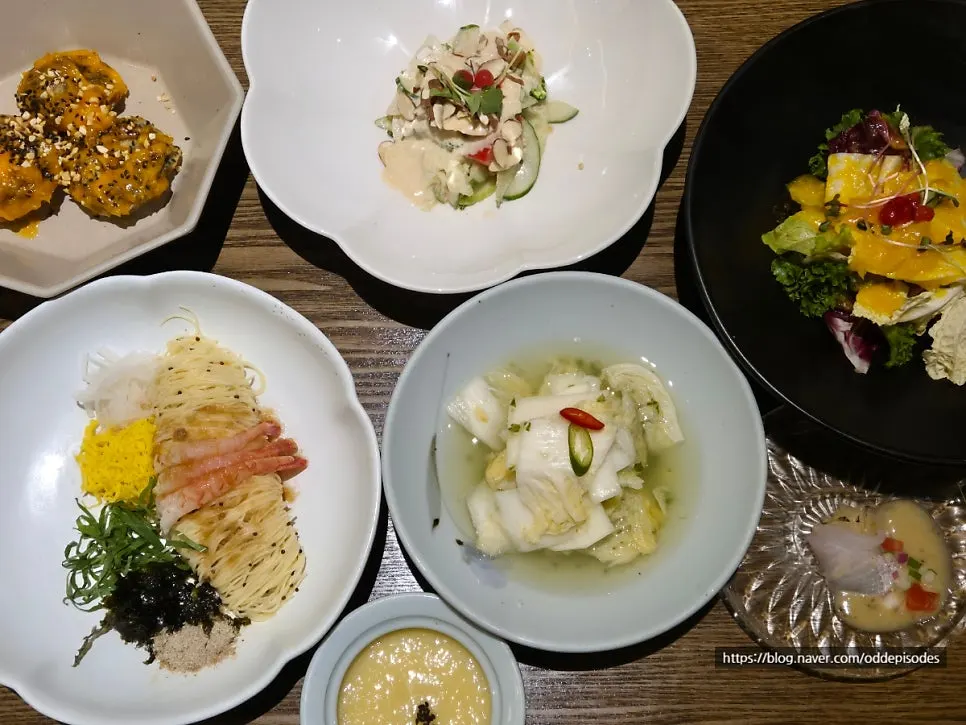 Table spread with multiple appetizers